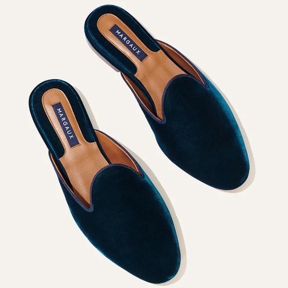 Margaux Shoes - Margaux sapphire blue teal velvet loafer mule flat shoes - size 8.5 (38.5)